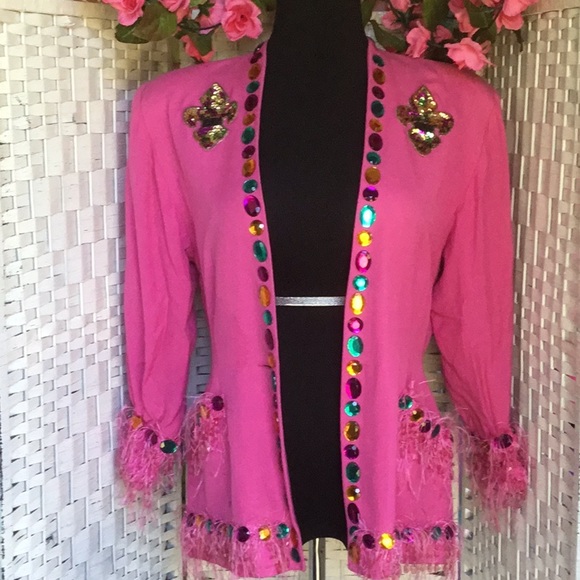 Emmanuelle Khanh Paris Jackets & Blazers - 💜🌺🌸 Vtg Rhinestone Embellished Pink Blazer Jacket w/ fringe  Needs TLC 🌸🌺💜